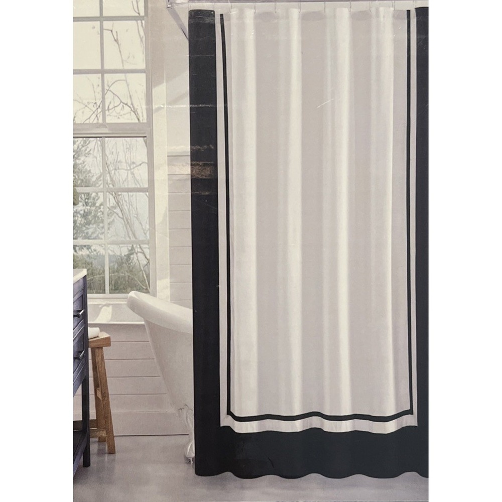Tommy Hilfiger Shower Curtain‎ Park Avenue Navy  & White  Cotton/Poly 70 x 72